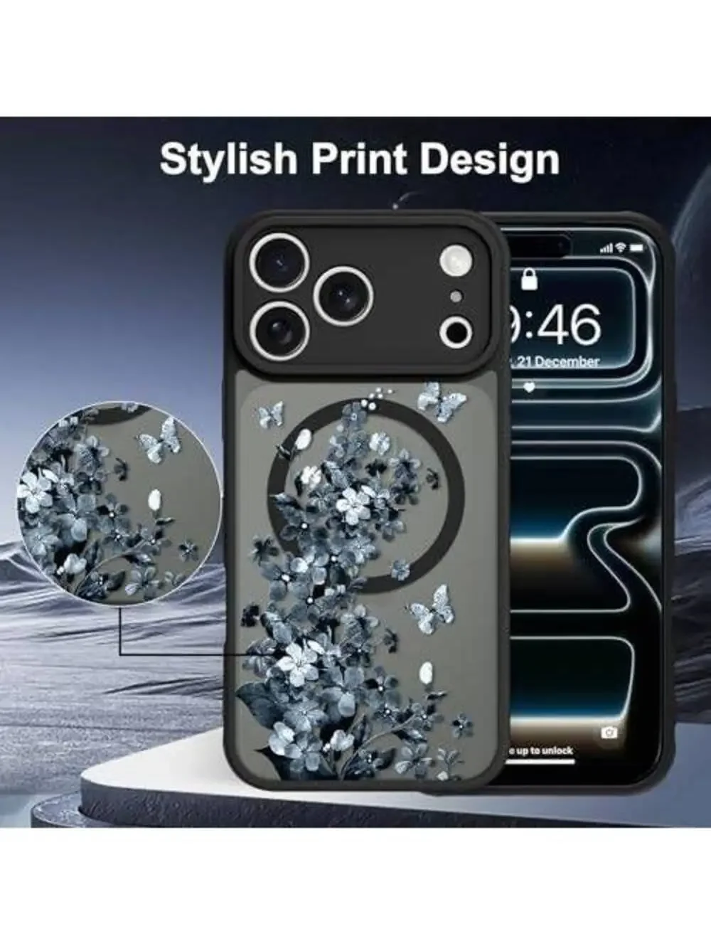 AIGOMARA Floral Butterfly Magnetic Ring Phone Case for iPhone 17 Pro Max – Slim,